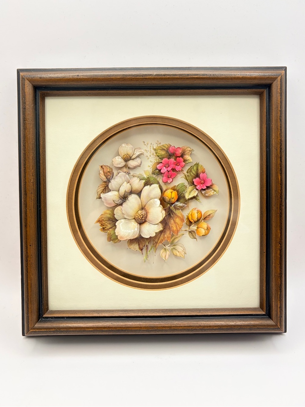 Vintage 3D Paper Tole Floral Shadow Box Art - Framed Decoupage